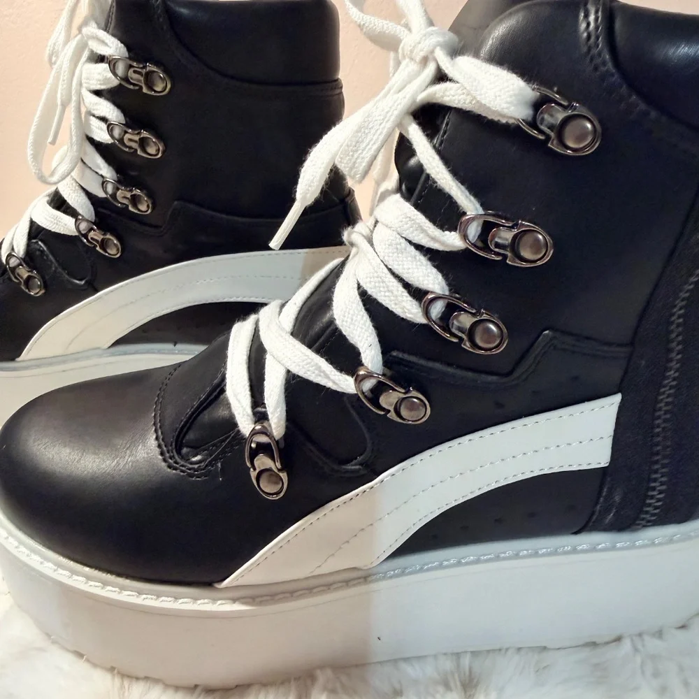 Cape Robbin Black Hightop Sneakers With White Chunky Platform & A Side Zipper